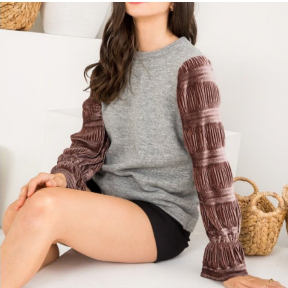 THML Velvet Bell Sleeve Gray Sweater XS